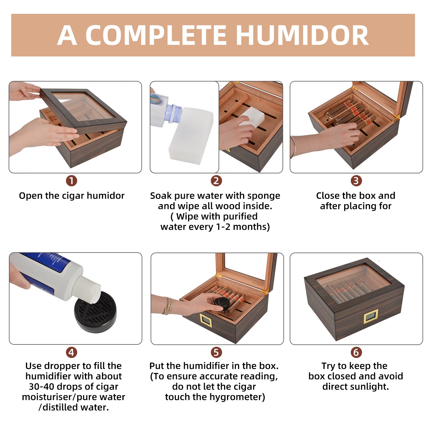 CIGAROL Glass Top Cigar Humidor | Digital Hygrometer & Spanish Cedar Tray - Image 2