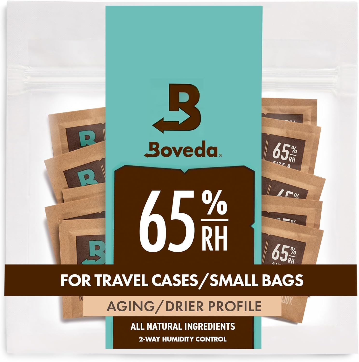 Boveda 65% RH 2-Way Humidity Control – Restores & Maintains Humidity – All In One Solution For Humidification- Patented Technology for Cigar Humidors – Convenient & Versatile - 10 Count Resealable Bag - Image 1