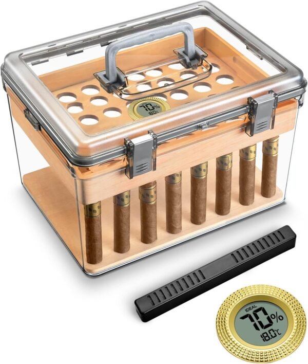 CIGARLOONG Acrylic Cigar Humidor: Transparent Box with Hygrometer & Cedar Tray - Image 1