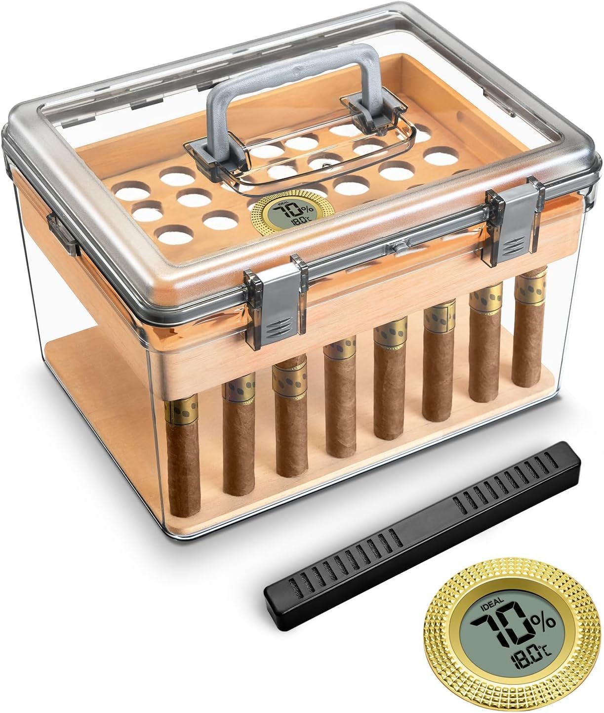 CIGARLOONG Acrylic Cigar Humidor: Transparent Box with Hygrometer & Cedar Tray - Image 1
