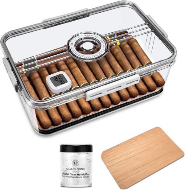 CIGARLOONG Cedar Wood Humidor: Multi-Storey Transparent Box for 60 Cigars | medium - Image 1