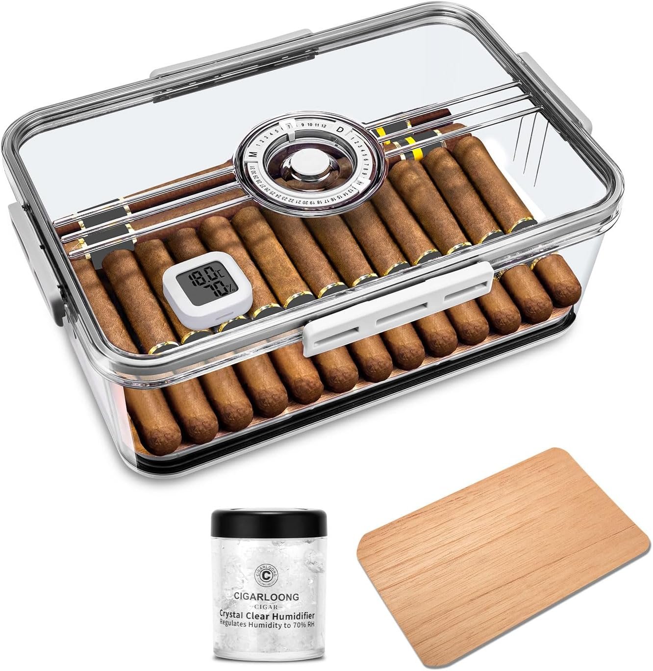 CIGARLOONG Cedar Wood Humidor: Multi-Storey Transparent Box for 60 Cigars | medium - Image 1