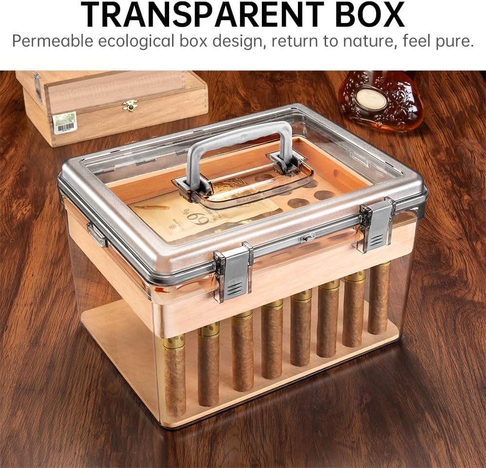 CIGARLOONG Acrylic Cigar Humidor: Transparent Box with Hygrometer & Cedar Tray - Image 5