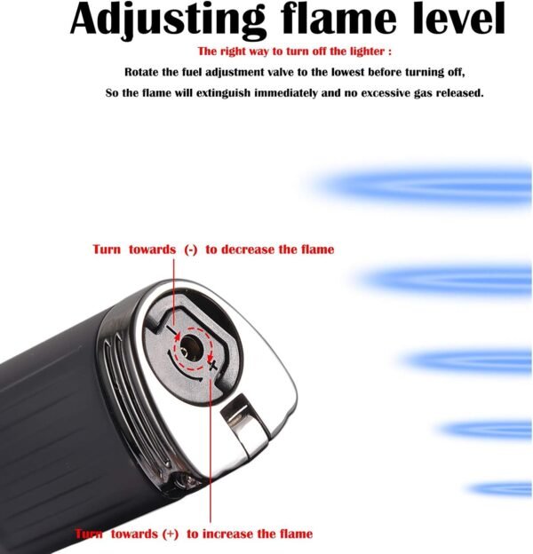 Honest Triple Jet Flame Cigar Torch Lighter - Windproof Butane Refillable Lighter with Built-in Cigar Puncher - Sleek Black Finish - Image 6