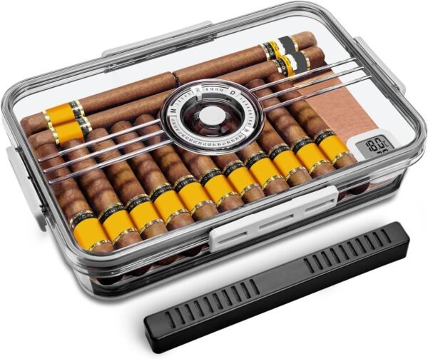 CIGARLOONG Clear Humidor: 30-Cigar Storage Box with Humidifier & Hygrometer - Image 1