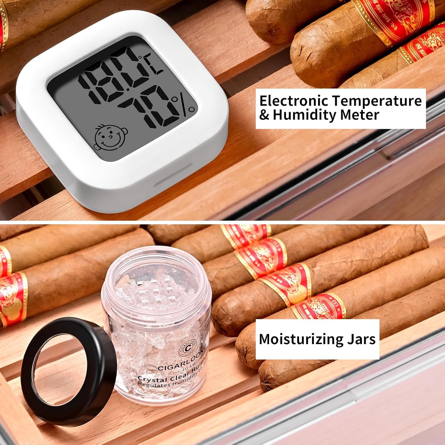 CIGARLOONG Cedar Wood Humidor: Multi-Storey Transparent Box for 60 Cigars | medium - Image 3