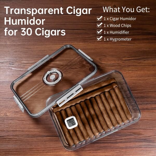 CIGARLOONG Clear Humidor: 30-Cigar Storage Box with Humidifier & Hygrometer - Image 5