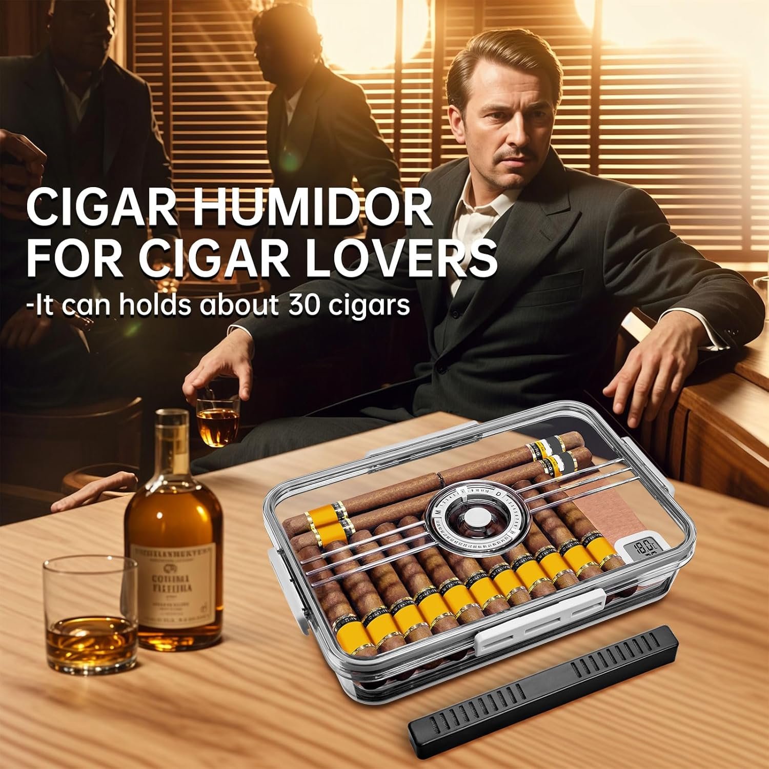 CIGARLOONG Clear Humidor: 30-Cigar Storage Box with Humidifier & Hygrometer - Image 7