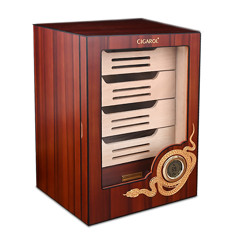 CIGAROL Electric Cigar Humidor Cabinet | Ornate Dragon Design with Spanish Cedar Drawers