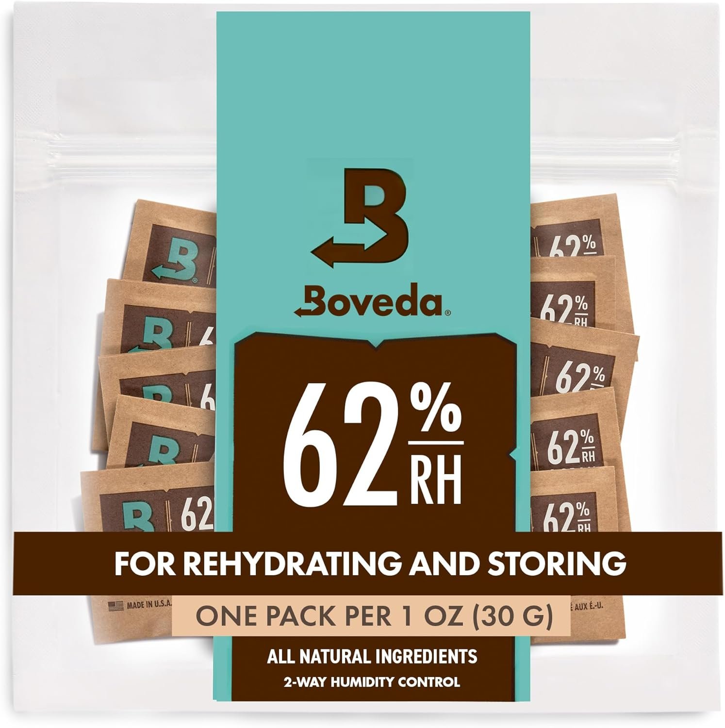 Boveda 62% RH 2-Way Humidity Control | Size 8 in 10-Count Resealable Bag | small bags - Image 1