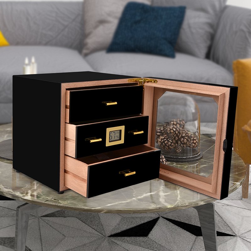 Clear Acrylic Humidor | Portable Cigar Box with Cedar Tray & Hygrometer