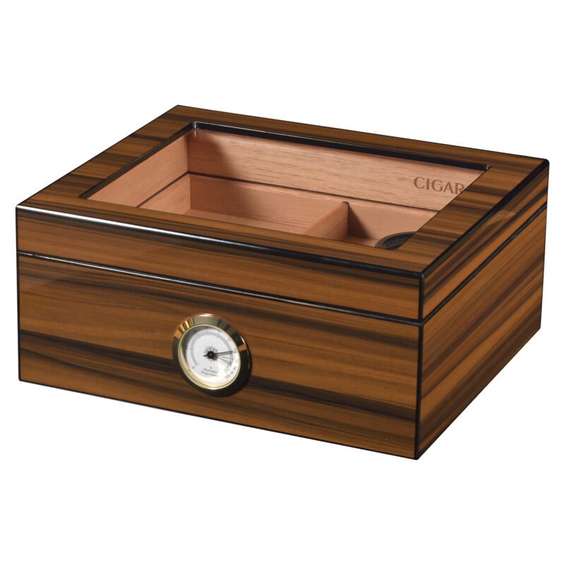 Cigarol Glass Top Desktop Humidor | Classic Wood Finish with Analog or Digital Hygrometer