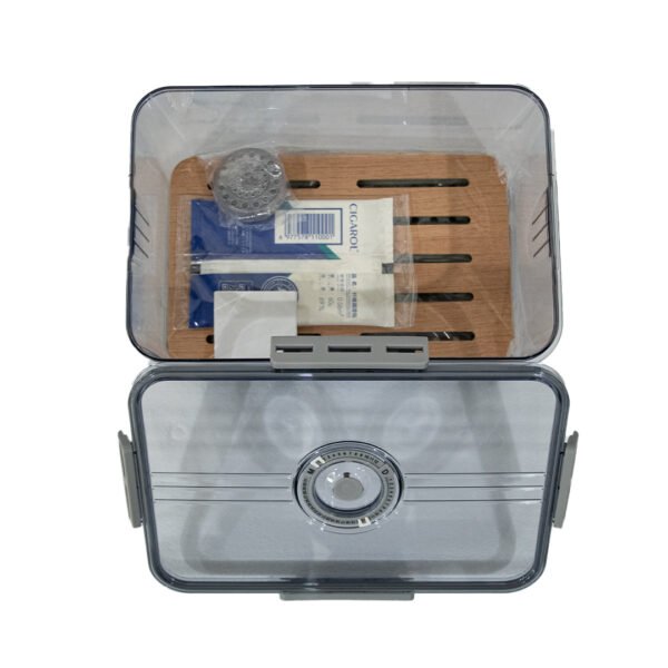 Transparent Acrylic Cigar Humidor | Airtight Travel Box with Cedar Tray & Hygrometer (Medium) - Image 3