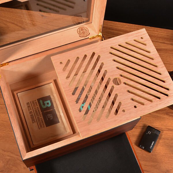 Cigarloog desktop Glass Top Cigar Humidor with Drawer | Digital Hygrometer & Spanish Cedar - Image 7