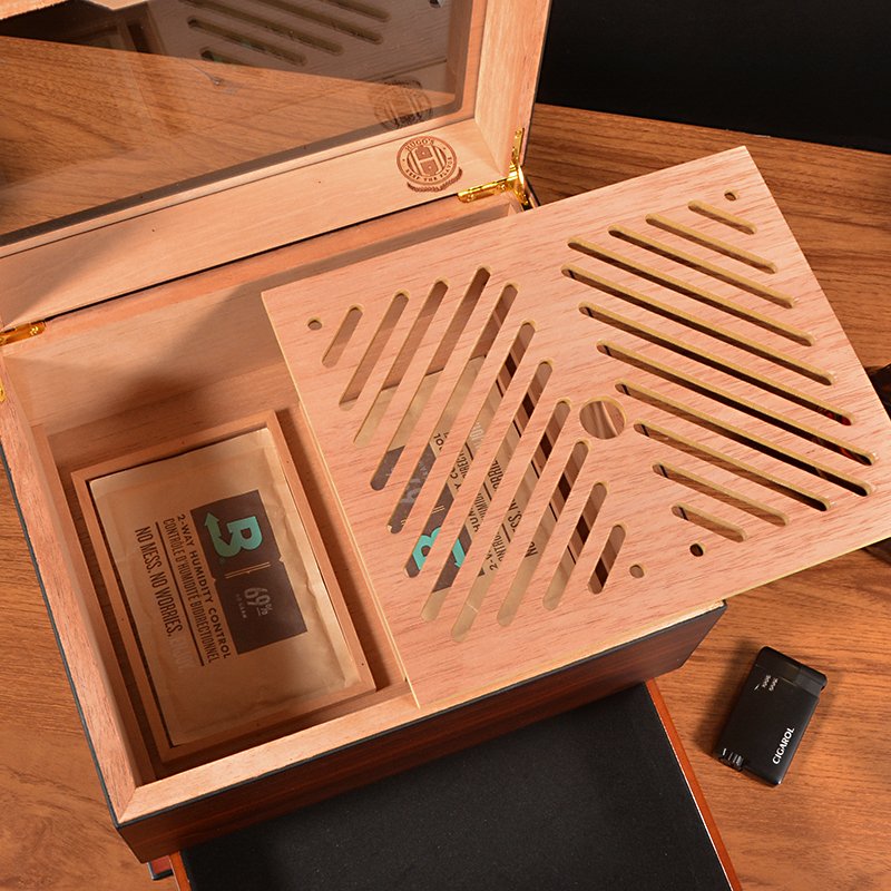 Cigarloog desktop Glass Top Cigar Humidor with Drawer | Digital Hygrometer & Spanish Cedar