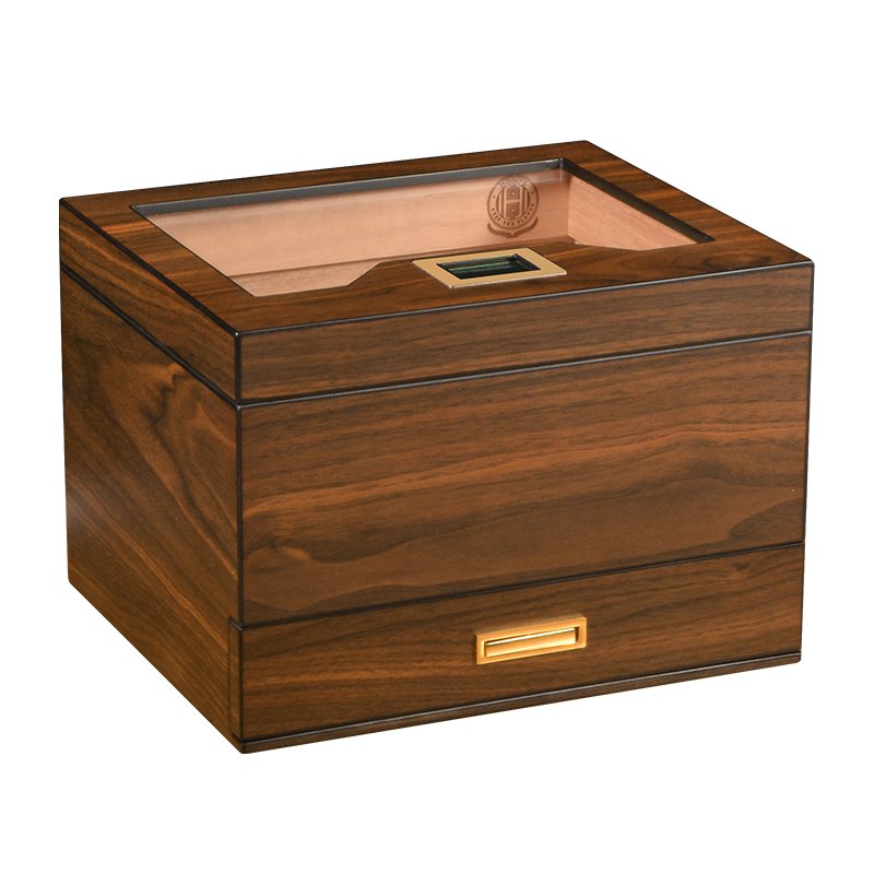 Cigarloog desktop Glass Top Cigar Humidor with Drawer | Digital Hygrometer & Spanish Cedar