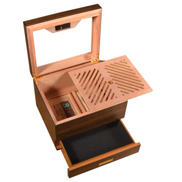Cigarloog desktop Glass Top Cigar Humidor with Drawer | Digital Hygrometer & Spanish Cedar - Image 5
