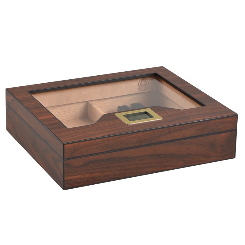 Glass Top Desktop Humidor | Elegant Wood Finish with Analog or Digital Hygrometer