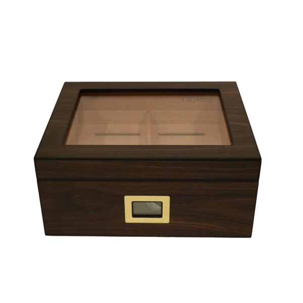 CIGAROL Glass Top Cigar Humidor | Digital Hygrometer & Spanish Cedar Tray - Image 1
