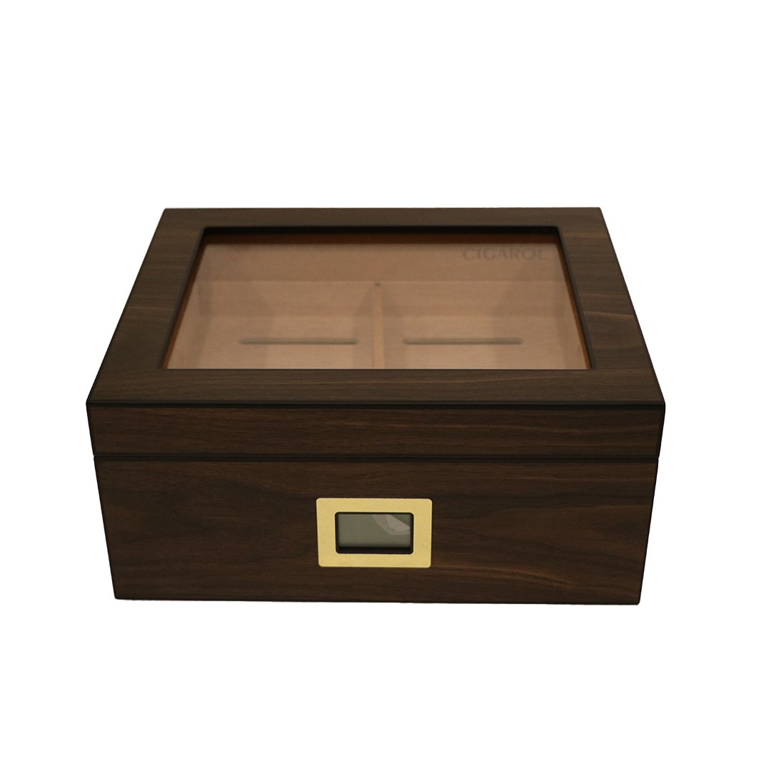 CIGAROL Glass Top Cigar Humidor | Digital Hygrometer & Spanish Cedar Tray - Image 1