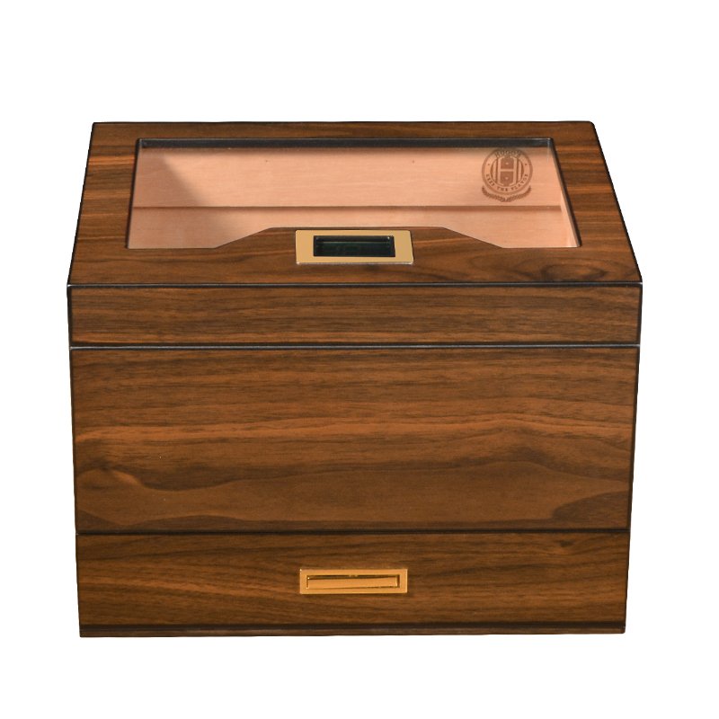 Cigarloog desktop Glass Top Cigar Humidor with Drawer | Digital Hygrometer & Spanish Cedar