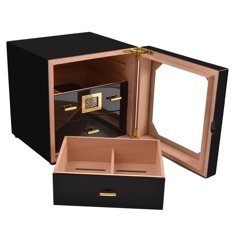 Clear Acrylic Humidor | Portable Cigar Box with Cedar Tray & Hygrometer