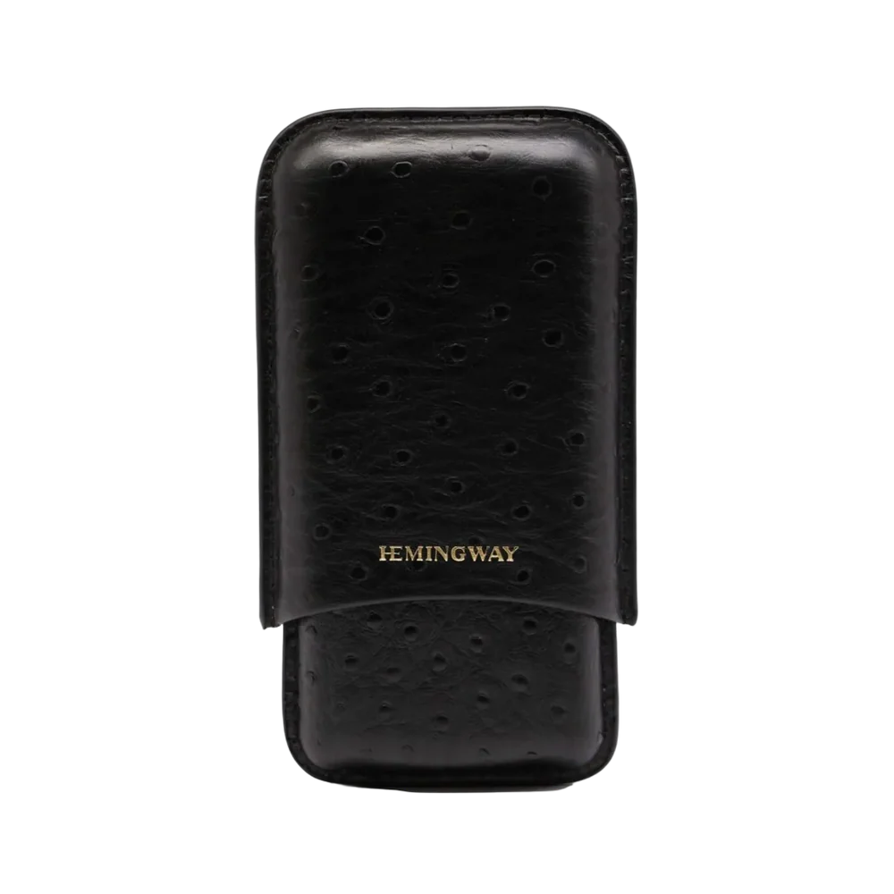 HEMINGWAY PORTABLE CIGAR CASE 3 CIGARS HOLDER PREMIUM LEATHER CIGAR CASE – BLACK - Image 1