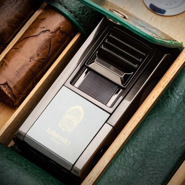 Lubinski Travel Humidor with Premium Lighter Set – 6 Cigar Capacity, Premium quality lighter, Cedar Wood Hydrometer, Portable Cigar Case with Humidity Control, Elegant Green Design - Image 4