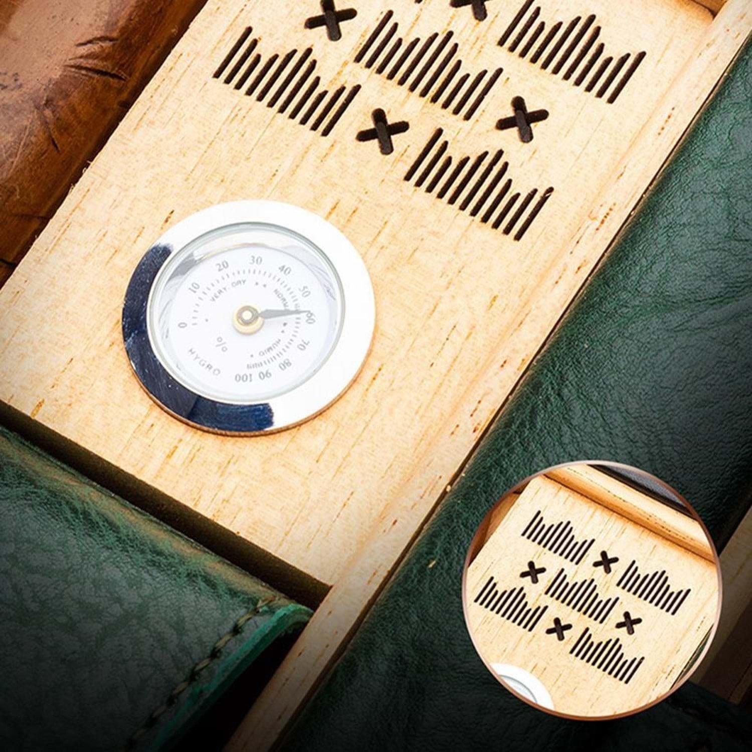 Lubinski Travel Humidor with Premium Lighter Set – 6 Cigar Capacity, Premium quality lighter, Cedar Wood Hydrometer, Portable Cigar Case with Humidity Control, Elegant Green Design - Image 5