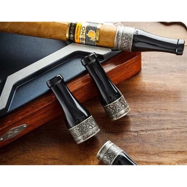 Lubinski 4-Piece Cigar Mouthpiece Set (42-57 Ring Gauge) - Premium Quality Black with Silver Band - Perfect for Cigar Lovers - Image 4