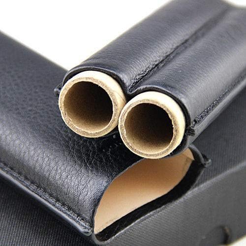 COHIBA Premium black Leather cigar case Humidor, Two-Tube Portable Cigar Case, Black, Classic Design with gift box