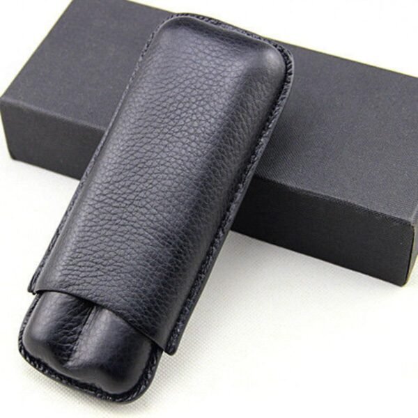COHIBA Premium black Leather cigar case Humidor, Two-Tube Portable Cigar Case, Black, Classic Design with gift box - Image 1