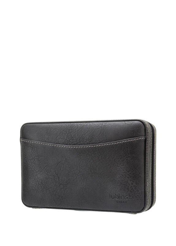 Lubinski Cigar Travel Humidor Set with 5-in-1 premium Lighter, inbulid hydrometer - Premium Black Leather, 6 Cigar Capacity, Compact and Durable for Travel - Ideal Gift for Cigar Enthusiasts