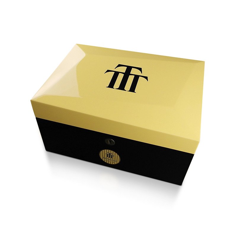 Premium Trinidad Desktop Humidor – Habanos Global Brand Series | Holds 50-60 Cigars | Okoume Wood | Dual Humidification System | Hygrometer | Lock & Key | Elegant Scarlet Finish