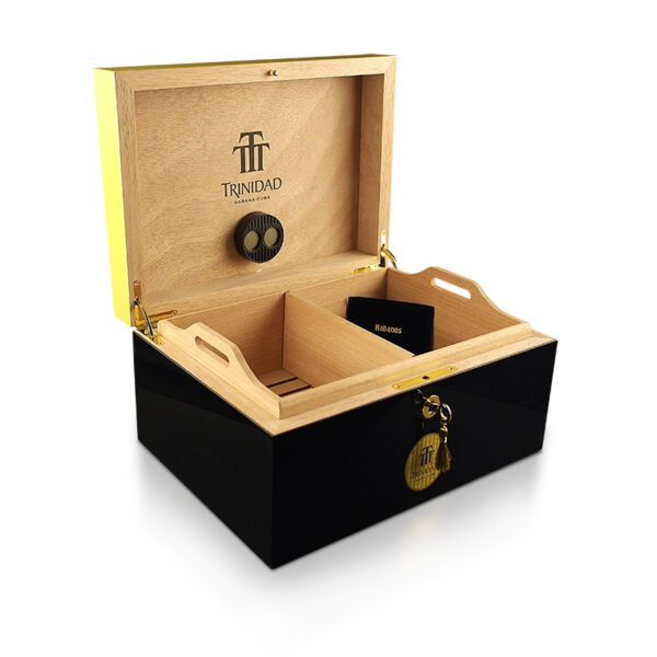 Premium Trinidad Desktop Humidor – Habanos Global Brand Series | Holds 50-60 Cigars | Okoume Wood | Dual Humidification System | Hygrometer | Lock & Key | Elegant Scarlet Finish - Image 1