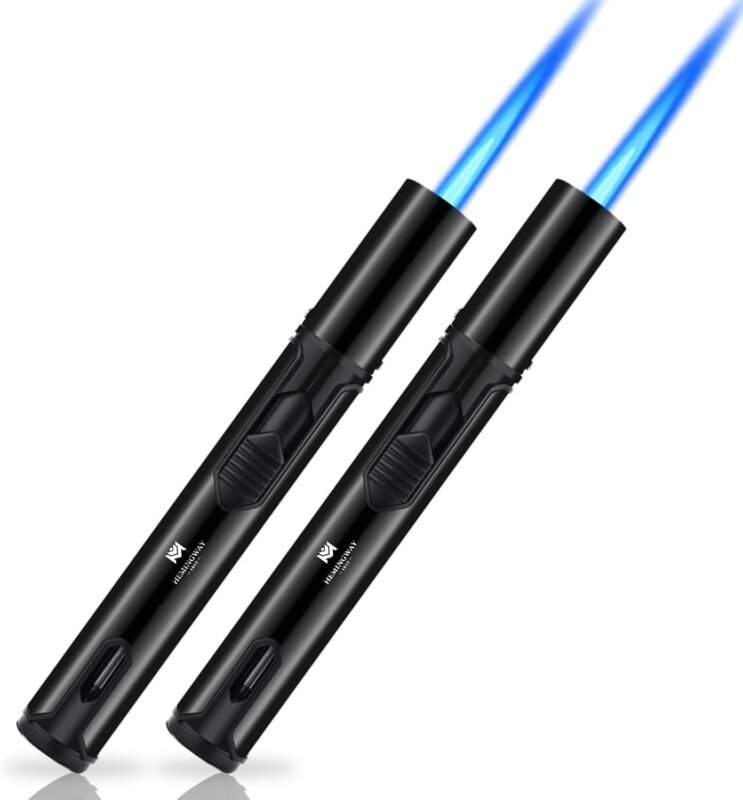 HEMINGWAY Single Jet Torch Lighters – Windproof Refillable Butane Pen-Style Lighters with Powerful Blue Flame – Portable for Candles, Culinary, BBQ & Camping