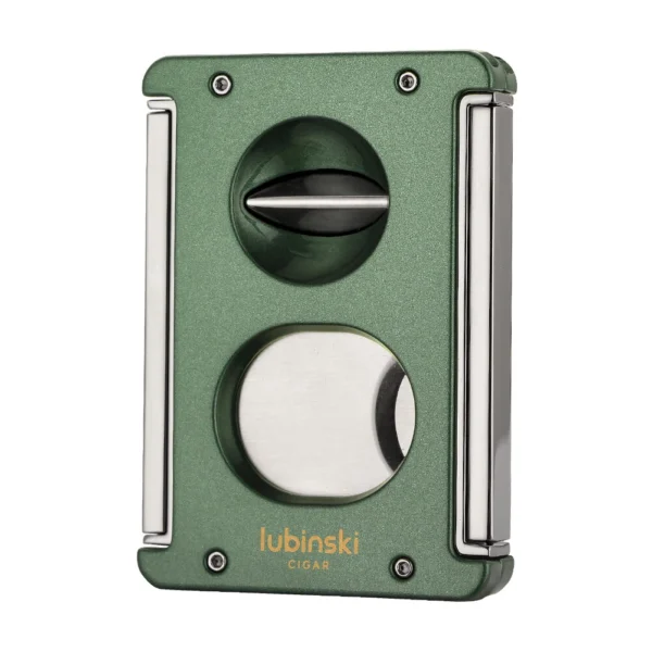 Lubinski Luxury V-Cut Cigar Cutter – Green Metal Sharp Guillotine with Punch | Travel Gift Box - Image 1
