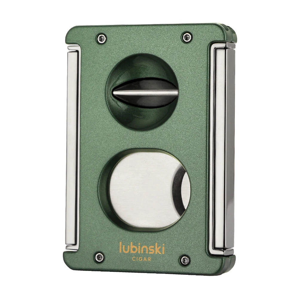 Lubinski Luxury V-Cut Cigar Cutter – Green Metal Sharp Guillotine with Punch | Travel Gift Box - Image 1