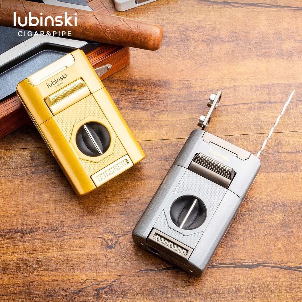 Lubinski Jet Flame Cigar Torch Lighter (Gray) – Windproof Refillable Butane Lighter with Built-In Cigar Rest - Image 5