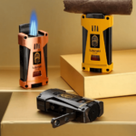 Cigar Lighter Jet Flame Torch Cigar Lighter Refillable Butane 2 Size Cigar Punch & Holder - Image 5