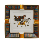 LUBINSKI Chinese Ceramic Cigar Ashtray 4 Cigar Holder Ashtray with Retro Running Horse Pattern Tray Design for Outdoor
