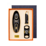Cigar Set Box 3-in-1 Cigar Lighter Set & Cutter and Cigar Ashtray Set Gift Box Black