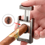 Luxury V-Cut Cigar Cutter Stainless Steel Cigar Cutter Zinc Alloy Blade Semi-Automatic Gold Grey - Image 2