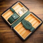 Lubinski Travel Humidor with Premium Lighter Set – 6 Cigar Capacity, Premium quality lighter, Cedar Wood Hydrometer, Portable Cigar Case with Humidity Control, Elegant Green Design