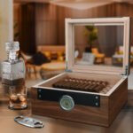 Cigarol Glass Top Humidor Set | Modern Carbon Fiber Design with Digital Hygrometer & Accessories - Image 4