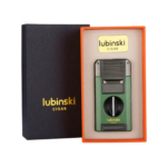 Portable Metal V Cutter And Cigar Lighter Butane Gas Jet Blue Flame Needles Punch Green - Image 2