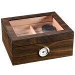CIGAROL desktop Glass Top Cigar Humidor | Classic Wood Design with Analog Hygrometer