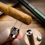 Cigar Lighter Metal Windproof Butane Gas Lighter with Cigar Puncher and Holder Gift for Men Green - Image 4