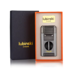 Portable Metal V Cutter And Cigar Lighter Butane Gas Jet Blue Flame Needles Punch Grey - Image 2