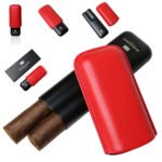 Hemingway Stainless Steel & Leather Portable Travel Cigar Humidor Case Red | Holds Up to 2 Cigars - Image 3